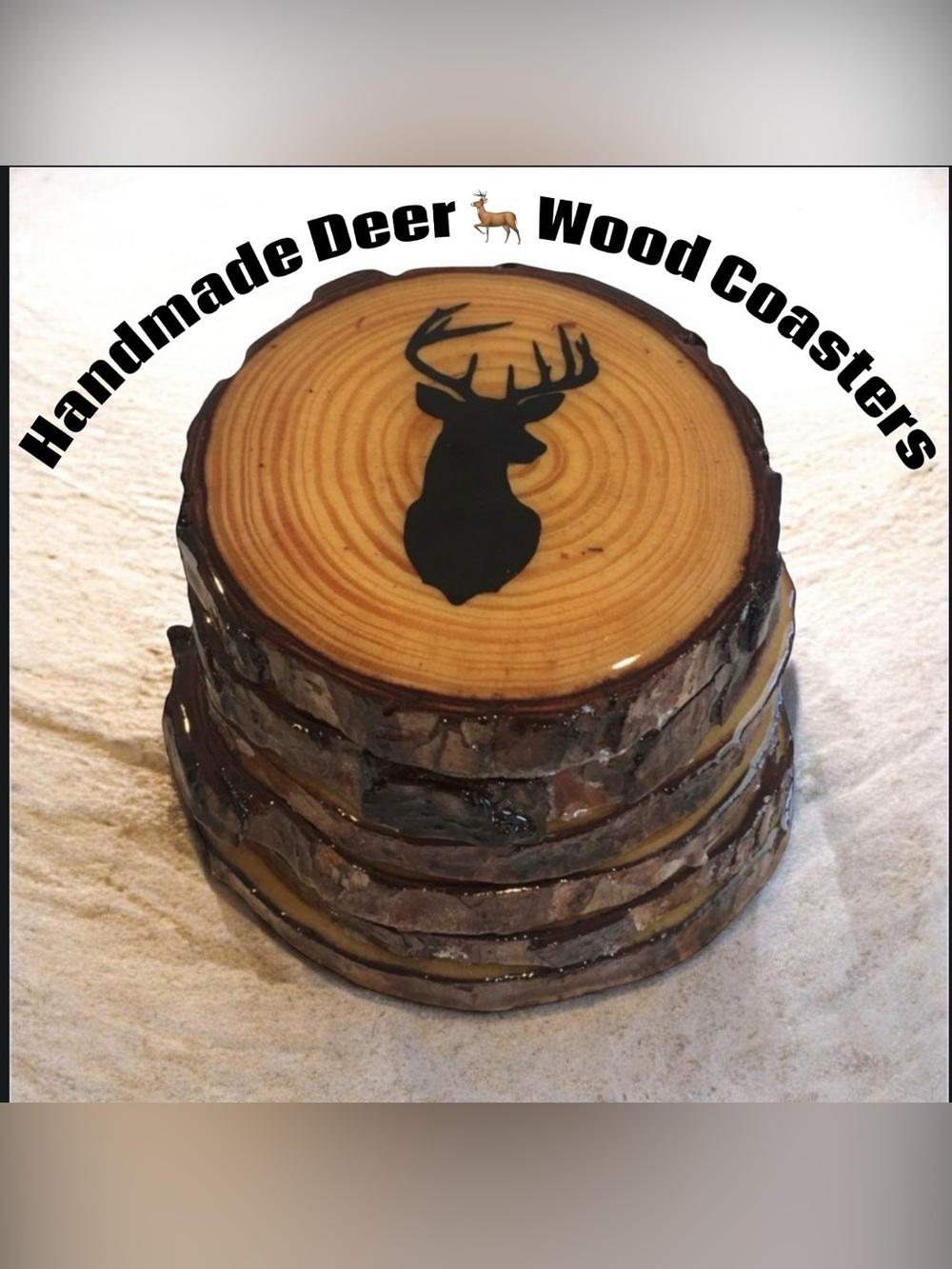 Rustic HANDMADE 6 Pc Wood Deer 🦌 Coaster Set